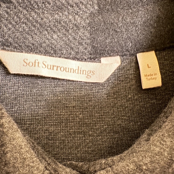 About Plaid Tunic Size L Gray Buffalo Flannel Roll Tab Top - Picture 7 of 11